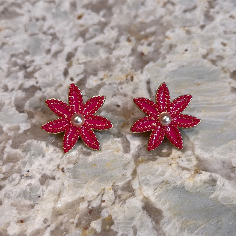 Hot Pink Sugarfix by BaubleBar Floral and pearl Stud Earrings